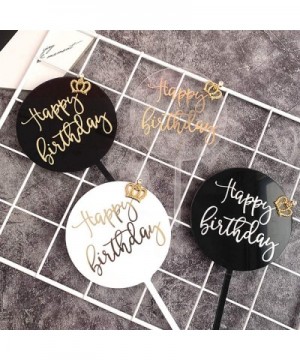 Happy Birthday Cake Topper Gilding Acrylic Round Crown King Queen Prince Princess Royal Theme Cake Decoration Party Supplies(...