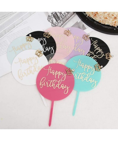 Happy Birthday Cake Topper Gilding Acrylic Round Crown King Queen Prince Princess Royal Theme Cake Decoration Party Supplies(...