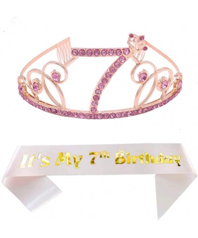 7th Pink Birthday Tiara and Sash Happy 7th Birthday Party Supplies 7th Birthday Glitter Satin Sash and Crystal Tiara Princess...