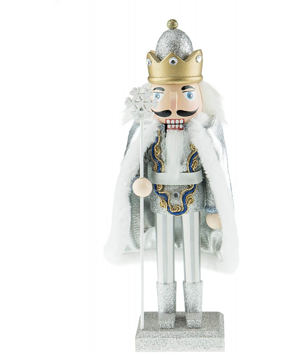 Traditional Snow King with Snowflake Staff - Festive Christmas Decorations - Silver- Gold and Diamonds Outfit - Stands at 10"...