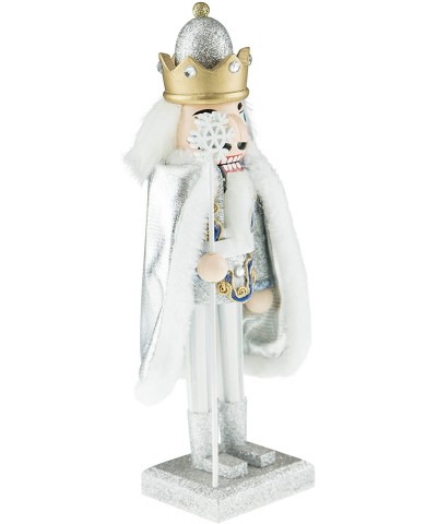 Traditional Snow King with Snowflake Staff - Festive Christmas Decorations - Silver- Gold and Diamonds Outfit - Stands at 10"...