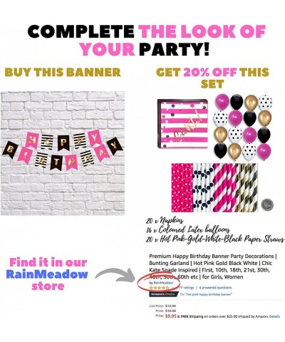 Premium Happy Birthday Banner Party Decorations - Bunting Garland - Hot Pink Gold Black White - Chic Kate Spade Inspired - Fi...