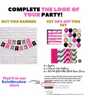 Premium Happy Birthday Banner Party Decorations - Bunting Garland - Hot Pink Gold Black White - Chic Kate Spade Inspired - Fi...