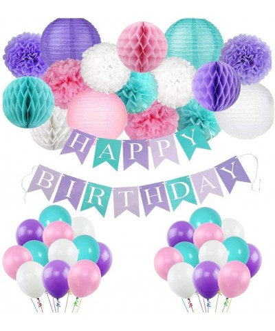 Mermaid Party Supplies and Decorations - Happy Birthday Banners- Mermaid Birthday Decorations- Unicorn Balloons- Tissue Pom P...