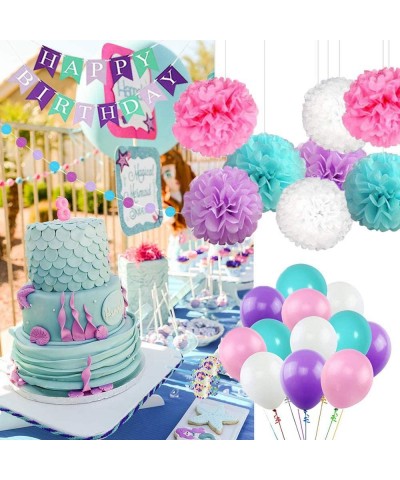 Mermaid Party Supplies and Decorations - Happy Birthday Banners- Mermaid Birthday Decorations- Unicorn Balloons- Tissue Pom P...