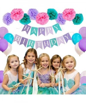Mermaid Party Supplies and Decorations - Happy Birthday Banners- Mermaid Birthday Decorations- Unicorn Balloons- Tissue Pom P...