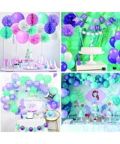 Mermaid Party Supplies and Decorations - Happy Birthday Banners- Mermaid Birthday Decorations- Unicorn Balloons- Tissue Pom P...