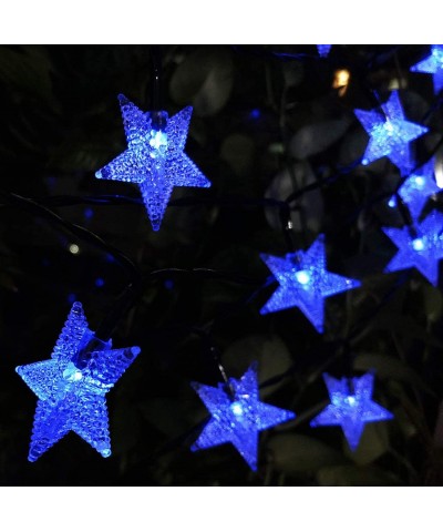 LED Solar Star String Lights Outdoor Garden Christmas Decor Lights Blue Fairy Lights Waterproof Star Twinkle Lights for Lawn ...