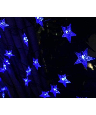 LED Solar Star String Lights Outdoor Garden Christmas Decor Lights Blue Fairy Lights Waterproof Star Twinkle Lights for Lawn ...