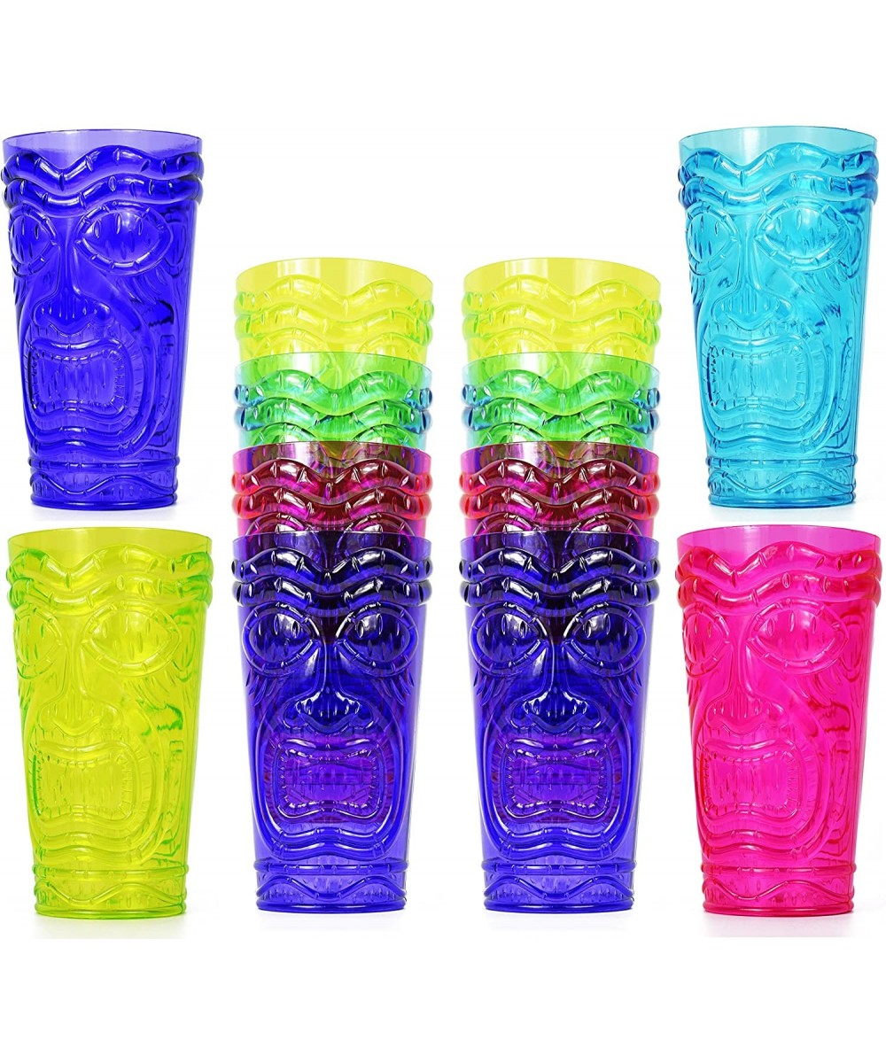 Set of 12 Party Tiki Cups! BPA Free 16 Ounce Tumbler Drinkware Set Luau Shape! 4 Bright Colors! Tiki Mugs! Reusable Plastic P...