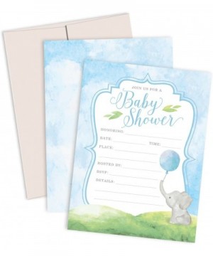 Watercolor Elephant Baby Shower Invitations 12 Premium Fill-In-Your-Own Elephant Baby Shower Invites with Light Gray Linen En...