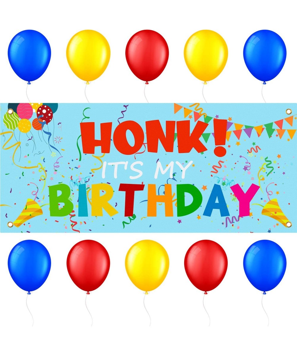 Honk It's My Birthday Banner and 10 Balloons with Ribbons- 63 x 27 Inch Birthday Yard Sign with Metal Grommets- Fabric Quaran...