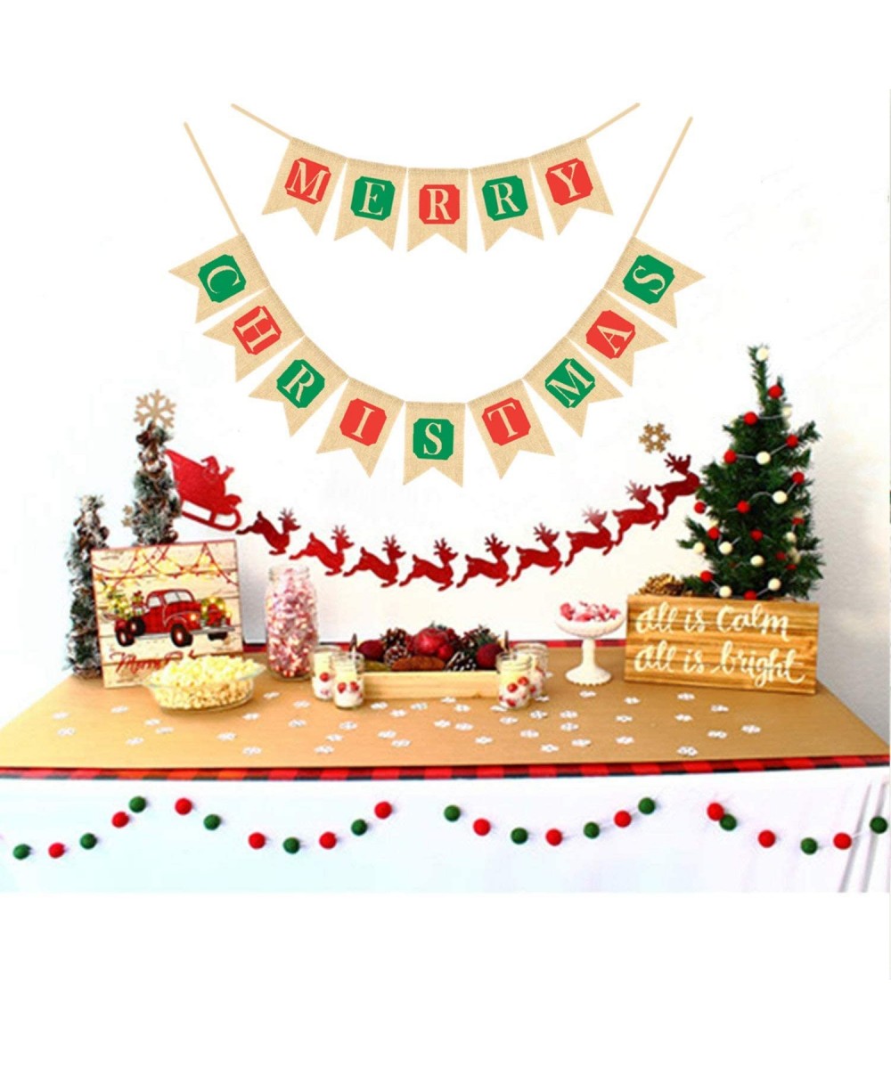 Merry Christmas Banner Decoration Xmas Burlap Banner for Holiday Christmas Home Decoration Mantel Fireplace Hanging Decor - C...