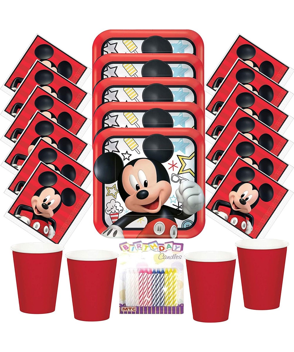 Disney Mickey On The Go Party Plates Napkins and Cups (Serves-16) with Birthday Candles - Mickey Mouse Party Supplies Pack (B...