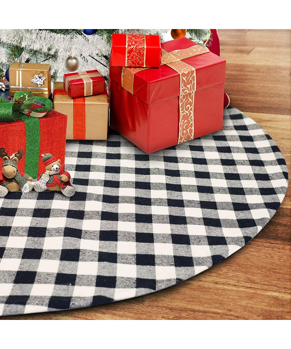 Christmas Tree Skirt 48 inch Large- Black and White Plaid Buffalo with Felt Fabric Lining- Checked Tree Mat for 2020 Xmas Hol...