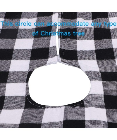 Christmas Tree Skirt 48 inch Large- Black and White Plaid Buffalo with Felt Fabric Lining- Checked Tree Mat for 2020 Xmas Hol...