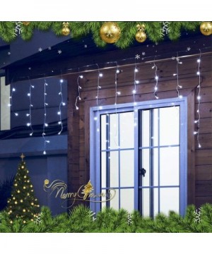 LED Icicle Lights- 300 LEDs- 33ft- 8 Modes- Curtain Fairy Light with 60 Drops- Clear Wire LED String for Christmas/Thanksgivi...
