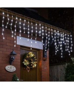 LED Icicle Lights- 300 LEDs- 33ft- 8 Modes- Curtain Fairy Light with 60 Drops- Clear Wire LED String for Christmas/Thanksgivi...