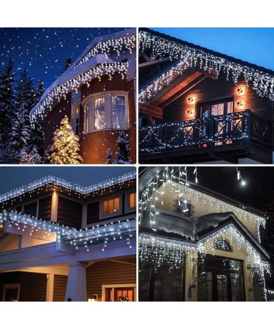 LED Icicle Lights- 300 LEDs- 33ft- 8 Modes- Curtain Fairy Light with 60 Drops- Clear Wire LED String for Christmas/Thanksgivi...