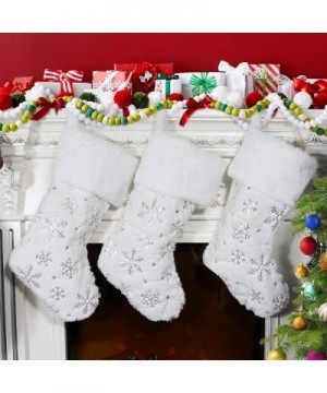 White Christmas Stockings-18 Inches Faux Furry Fur Silver Large Snowflake Xmas Stocking for Holiday Decoration (3) - CP18A70T...