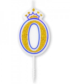 Blue Crown Candle Numbers with Gold Glitter Birthday Candle Cake Topper for Birthday Anniversary Parties- Number 0 - Number 0...