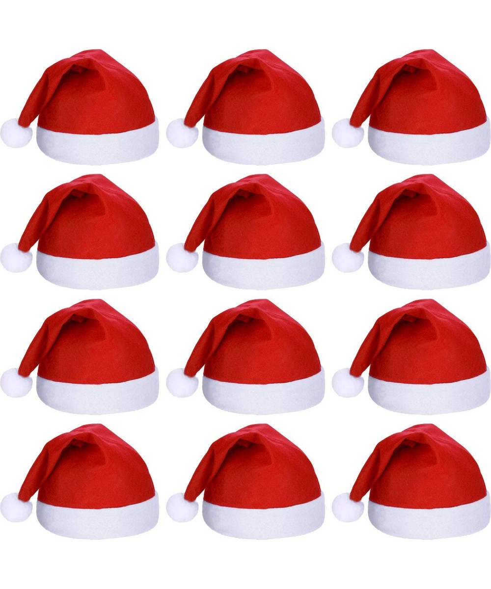 12 Pieces Santa Hats Christmas Non Woven Fabric Hat for Holidays Xmas Party Supplies - Red - CV18ZKSUWSW $12.25 Hats
