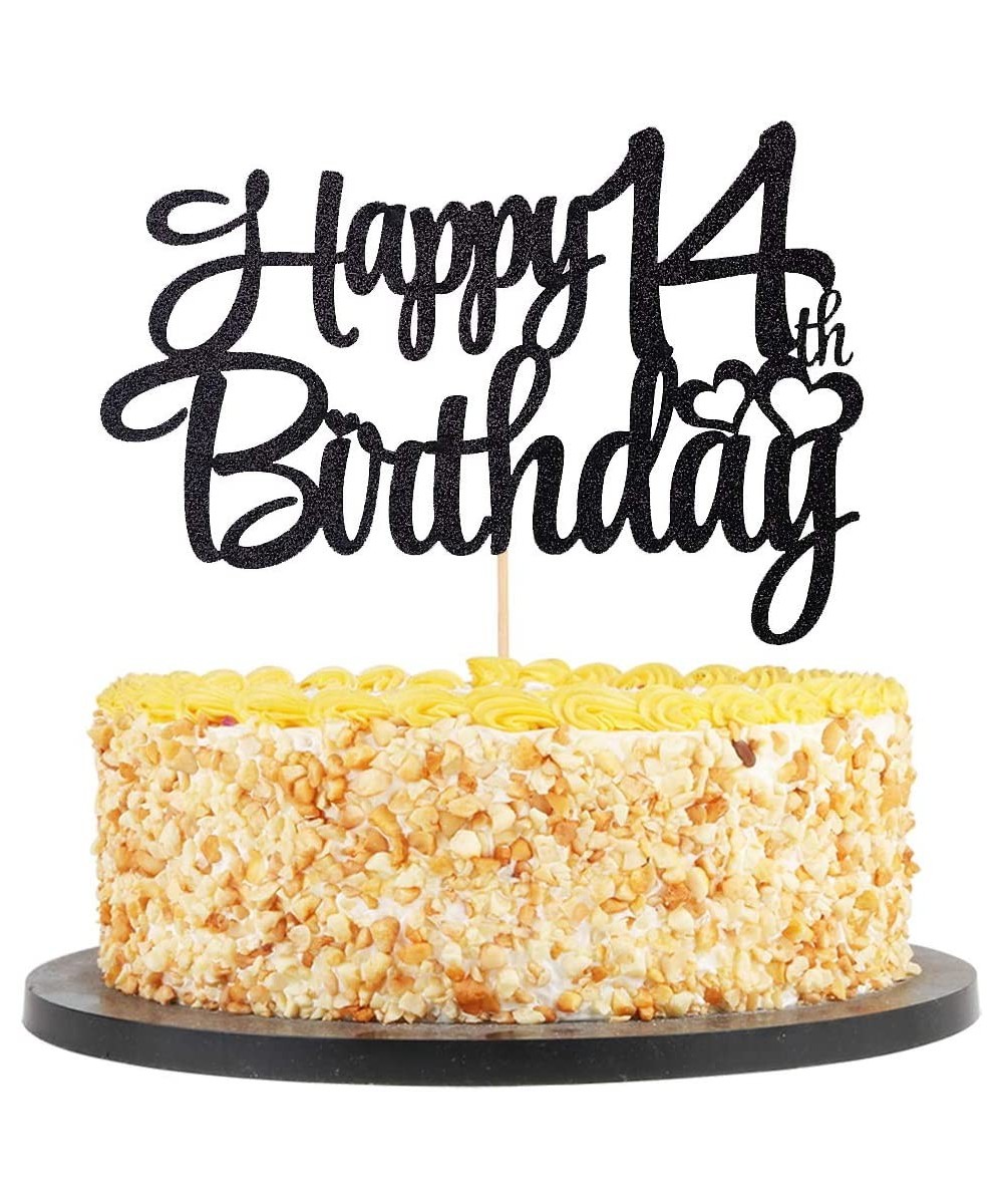 Black Glitter 14 Happy Birthday Cake Topper - Birthday Party Decorations Supplies (14) - 14 - CX19HQC4M6Z $5.89 Confetti