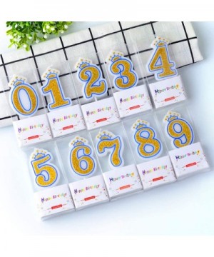 Blue Crown Candle Numbers with Gold Glitter Birthday Candle Cake Topper for Birthday Anniversary Parties- Number 0 - Number 0...