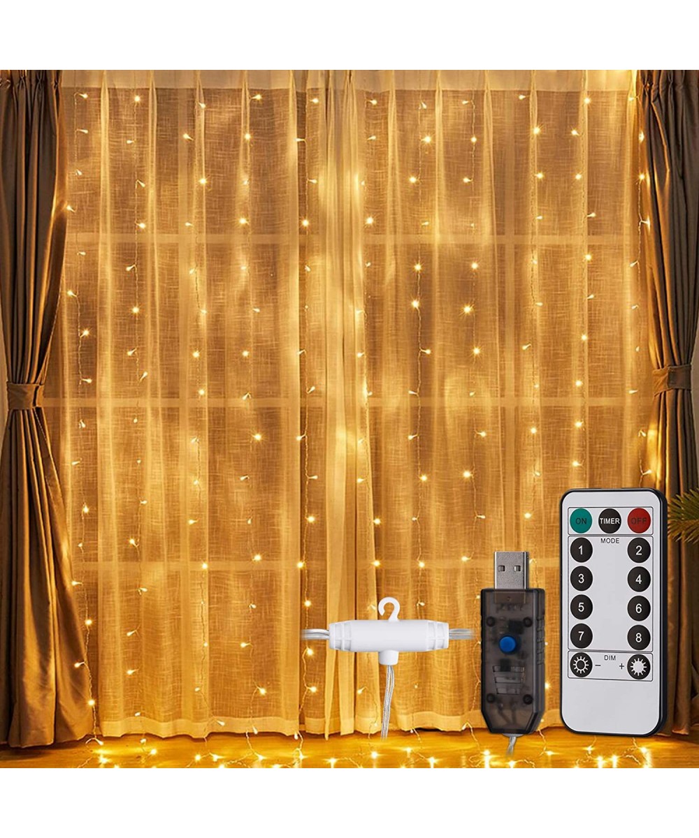 9.8ft x 9.8ft Window Curtain String Lights- 300 LED USB Powered- 8 Lighting Modes Fairy Lights- Remote Control- IP65 Waterpro...