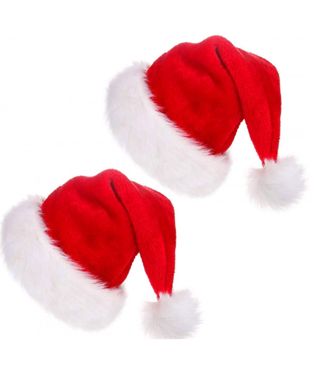 Soft Plush Santa Hat Classic Christmas Santa Claus Cap with Double Liner for Most Adults- One Size - Red-2 Pack - CS18L34KYMD...