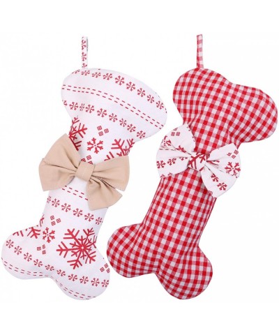 2 Pack Dog Christmas Stockings Buffalo Plaid Bone Shape Hanging Christmas Stocking for Christmas Decorations- 16 Inches - Col...