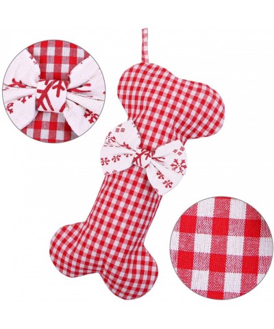 2 Pack Dog Christmas Stockings Buffalo Plaid Bone Shape Hanging Christmas Stocking for Christmas Decorations- 16 Inches - Col...