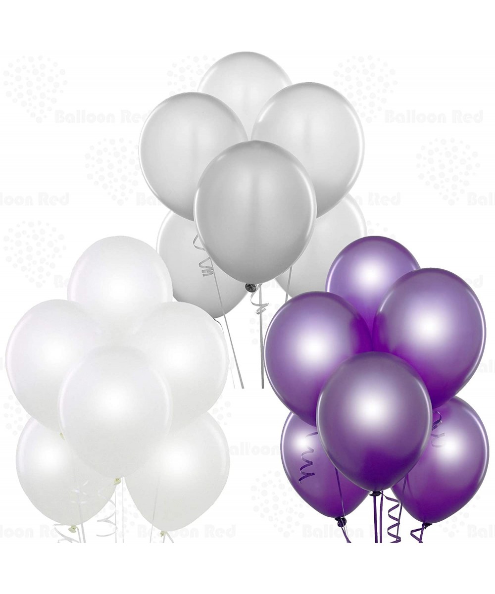 Pearl White/Silver/Metallic Purple 12 Inch Latex Balloons 72 Pack Thickened Strong for Baby Shower Garland Wedding Photo Boot...