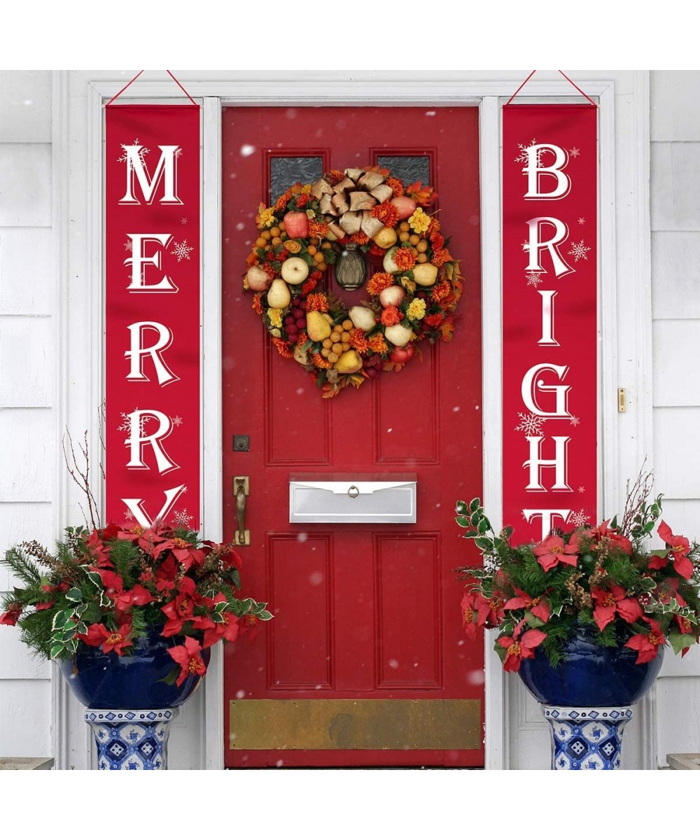 Merry Bright Christmas Banner- Merry Bright Porch Sign for Christmas Decoration Outdoor Indoor- Christmas Banner Red Xmas Dec...