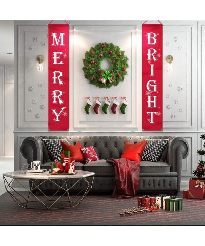 Merry Bright Christmas Banner- Merry Bright Porch Sign for Christmas Decoration Outdoor Indoor- Christmas Banner Red Xmas Dec...