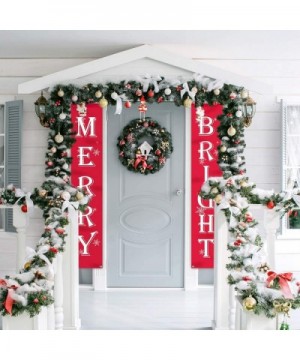 Merry Bright Christmas Banner- Merry Bright Porch Sign for Christmas Decoration Outdoor Indoor- Christmas Banner Red Xmas Dec...