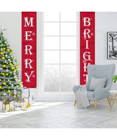 Merry Bright Christmas Banner- Merry Bright Porch Sign for Christmas Decoration Outdoor Indoor- Christmas Banner Red Xmas Dec...