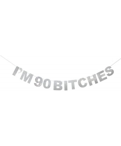 I'm 90 Silver Glitter Birthday Banner Perfect for Funny 90th Birthday Gift Ninety Years Old Bday Party Decorations - 90th - C...