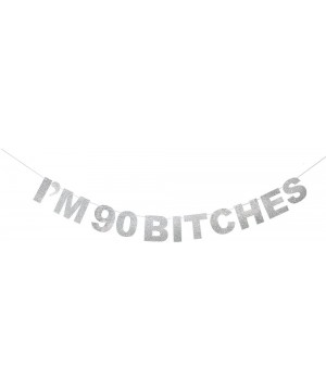 I'm 90 Silver Glitter Birthday Banner Perfect for Funny 90th Birthday Gift Ninety Years Old Bday Party Decorations - 90th - C...