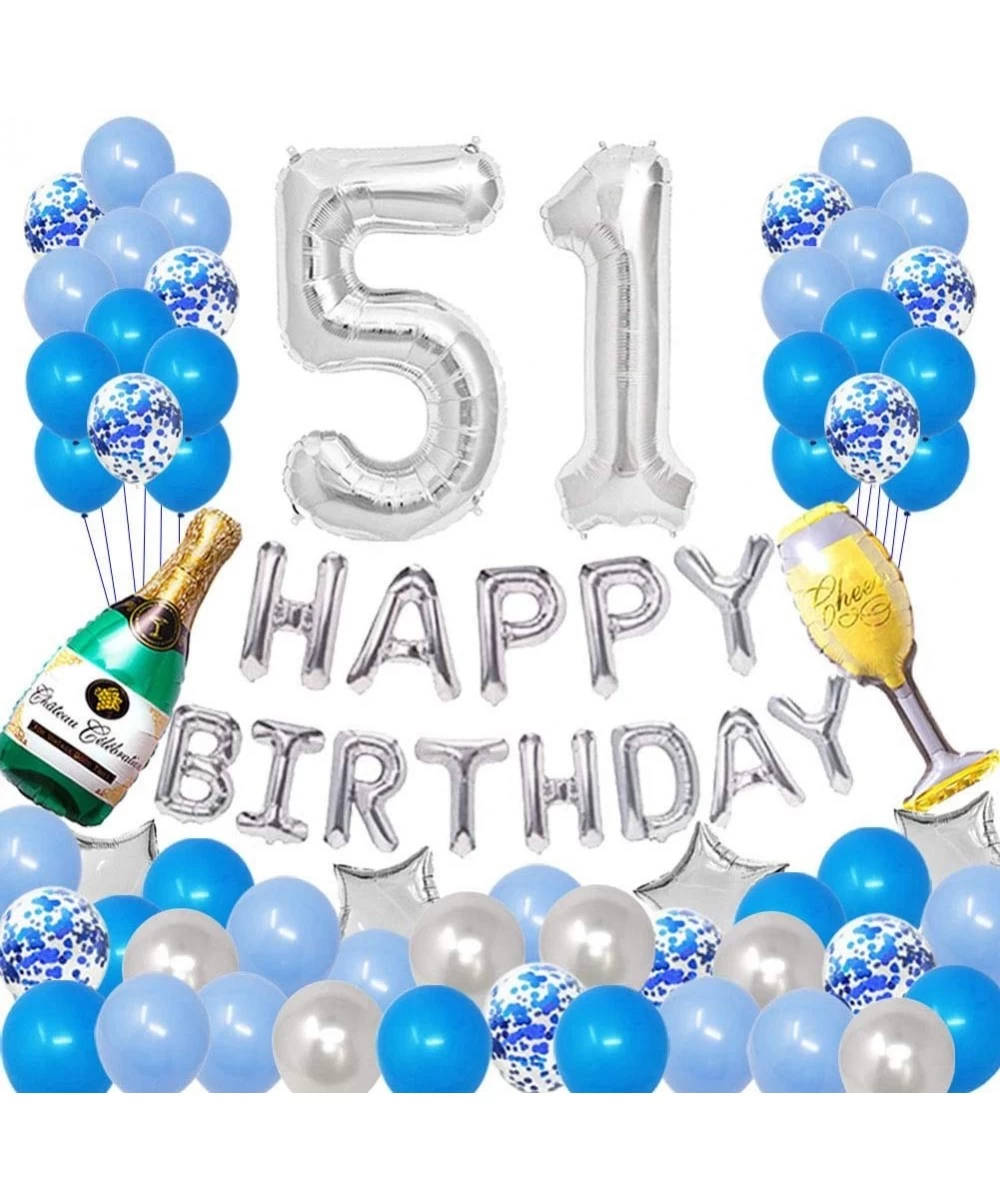 Happy 51ST Birthday Party Decorations Pack-Blue Silver Theme- Happy Birthday Banner Foil Number 51 12inch Silver Confetti Bal...