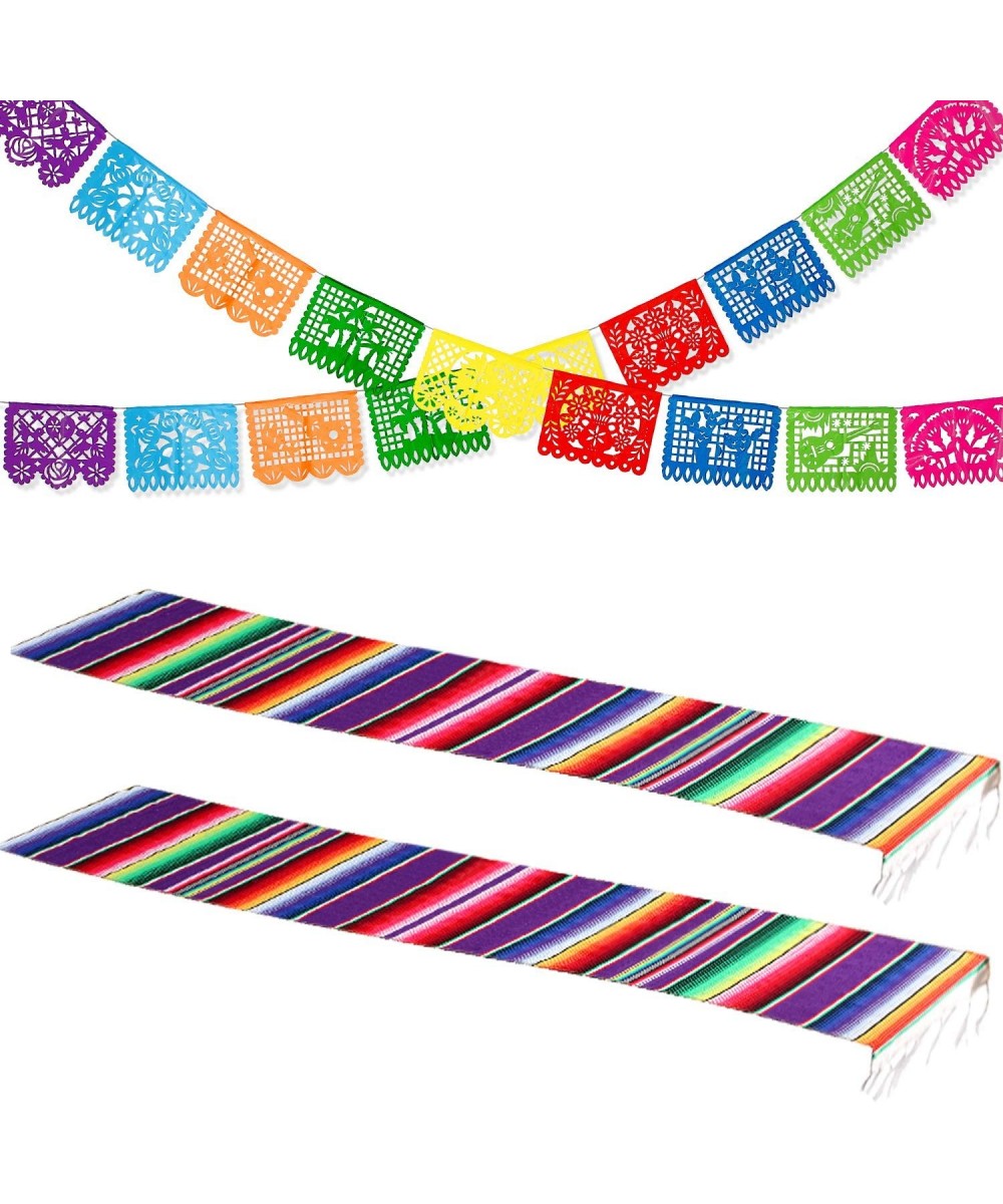 Fiesta Party Decorations Kit- 2 Pieces Mexican Serape Table Runners with 2 Packs Mexican Party Banners Large Plastic Papel Pi...