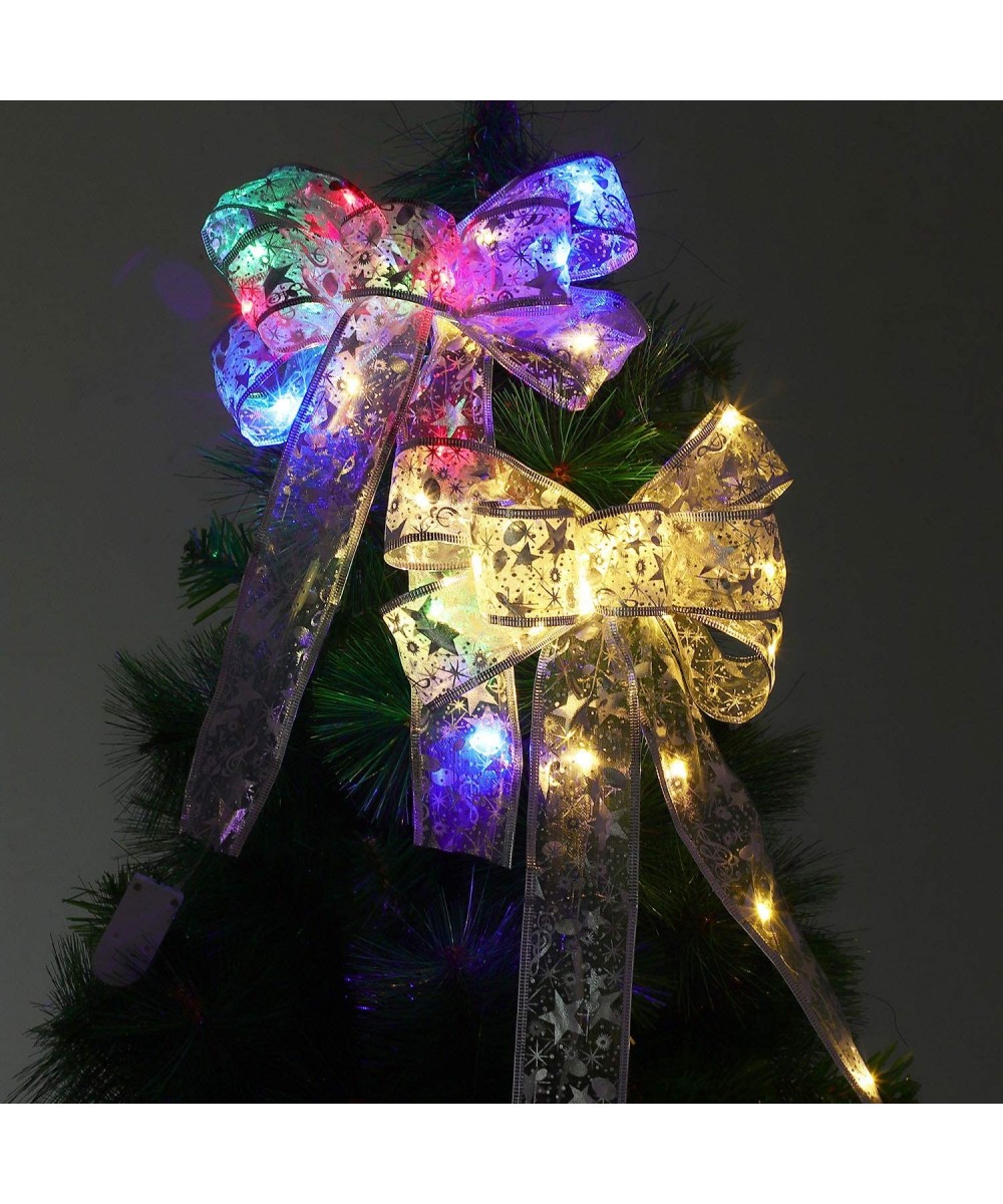 2 Pieces Christmas Tree Bow LED Ribbon Bows Christmas Tree Ornaments Tree Topper Christmas Decoration for Home Christmas Tree...
