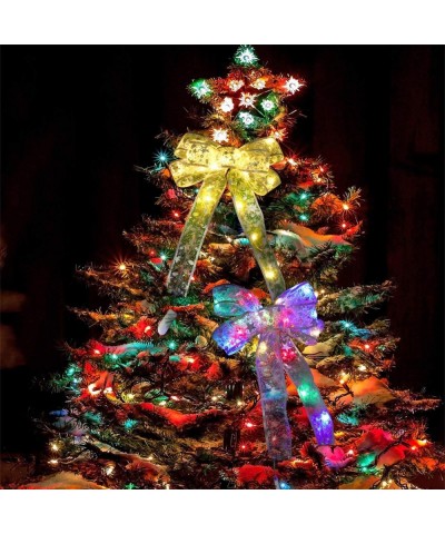 2 Pieces Christmas Tree Bow LED Ribbon Bows Christmas Tree Ornaments Tree Topper Christmas Decoration for Home Christmas Tree...