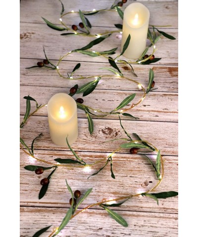 Green Olive Branch Garland String Lights 10FT 40 LED Battery USB Operated Lighted Twig Vine with Timer for Christmas Thanksgi...
