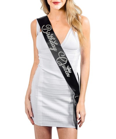 Black Birthday Queen Sash in Silver Glitter Lettering - CV18R3GWA9K $7.50 Favors