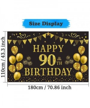 90th Birthday Backdrop Gold and Black 5.9 X 3.6 Fts Happy Birthday Party Decorations Banner for Women Men Photography Supplie...