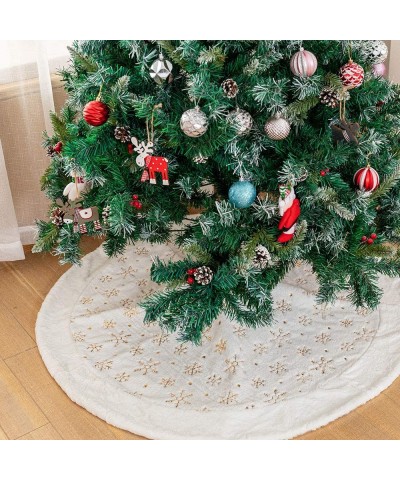 Home White Fur Christmas Tree Skirt Snowflakes 122cm Large Snowy Plush Christmas Tree Skirts Decorations for Christmas New Ye...