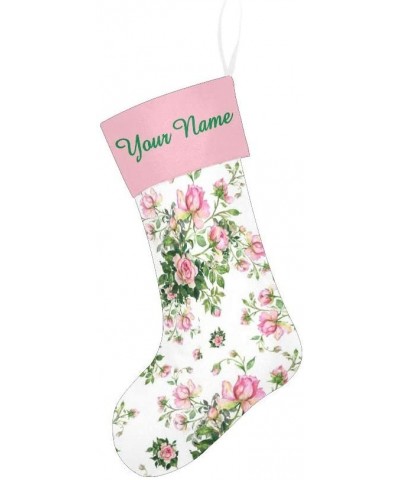 Christmas Stocking Custom Personalized Name Text Pink Florals Pattern for Family Xmas Party Decor Gift 17.52 x 7.87 Inch - Mu...