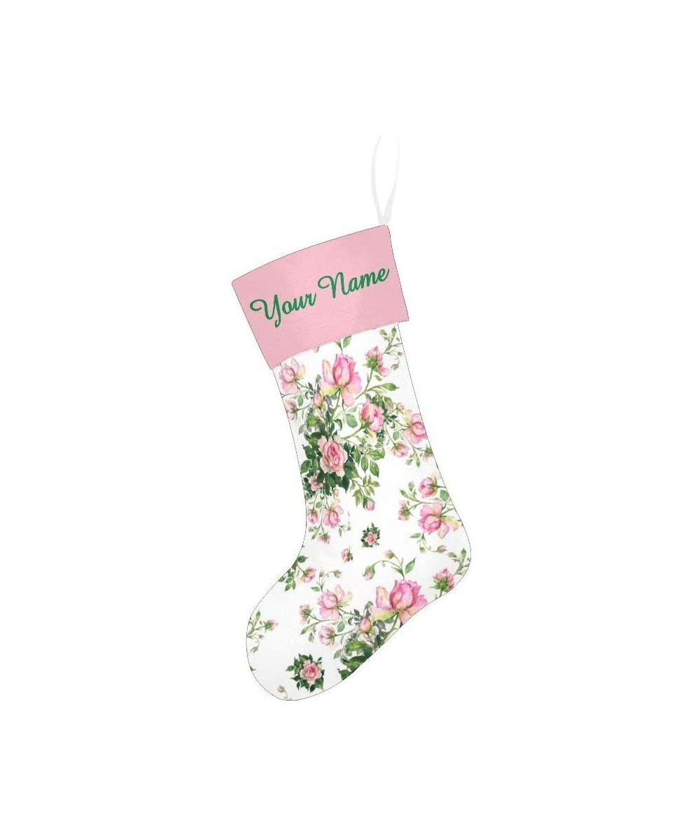 Christmas Stocking Custom Personalized Name Text Pink Florals Pattern for Family Xmas Party Decor Gift 17.52 x 7.87 Inch - Mu...