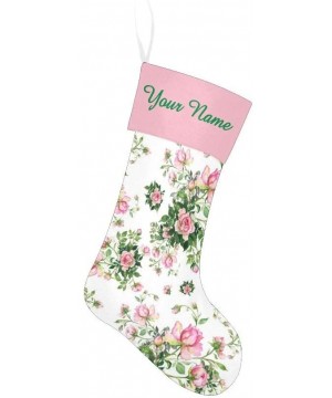 Christmas Stocking Custom Personalized Name Text Pink Florals Pattern for Family Xmas Party Decor Gift 17.52 x 7.87 Inch - Mu...